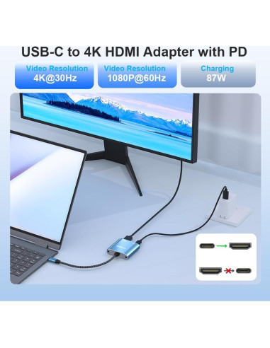Adaptador USB C a HDMI 4K Closs TC-207-B con carga PD 100W