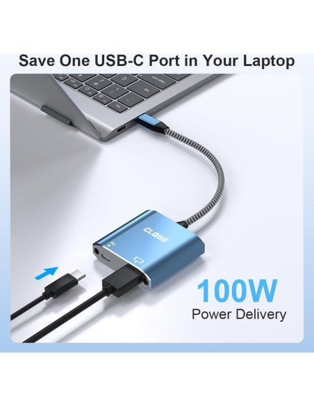 Adaptador USB C a HDMI 4K Closs TC-207-B con carga PD 100W