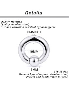 Anillos de Septum Yaalozei 4G Acero Quirúrgico 19mm Plata 2