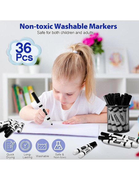 Marcadores Lavables Janlaugh 36 Pcs Punta Cónica Negros