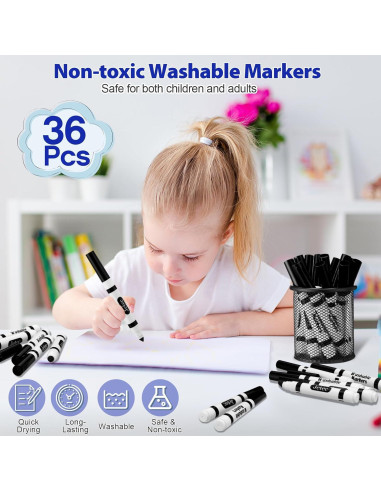 Marcadores Lavables Janlaugh 36 Pcs Punta Cónica Negros