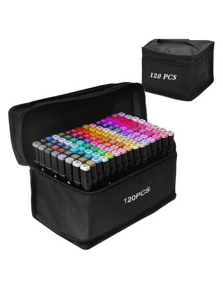 Juego de Marcadores de Alcohol Alcohu 120P Punta Doble Colores