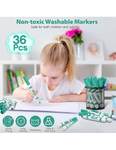 Marcadores Lavables Janlaugh 36 Pcs Cian Punta Cónica