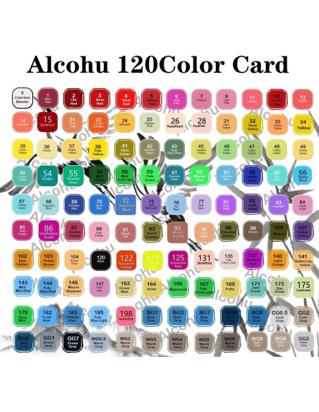 Juego de Marcadores de Alcohol Alcohu 120P Punta Doble Colores