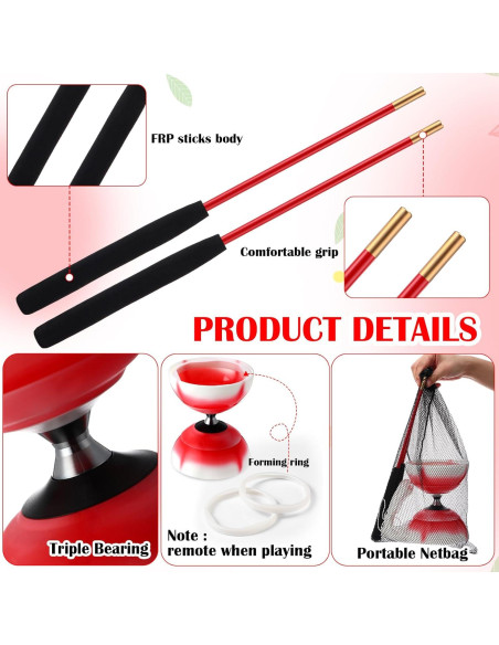 Juego de Diabolo Chino Simgoing LED Rojo Fuego 15 cm