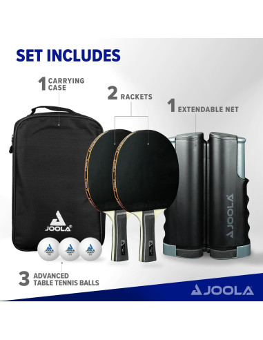 Red de Ping Pong Retráctil JOOLA Deluxe con Raquetas y Pelotas