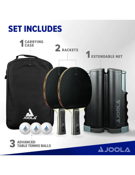 Red de Ping Pong Retráctil JOOLA Deluxe con Raquetas y Pelotas