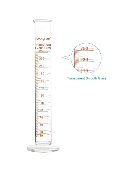 Cilindro Graduado StonyLab 250 ml Vidrio Borosilicato Pared Gruesa