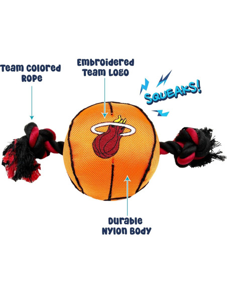 Juguete para mascotas NBA Miami Heat con cuerdas y squeaker