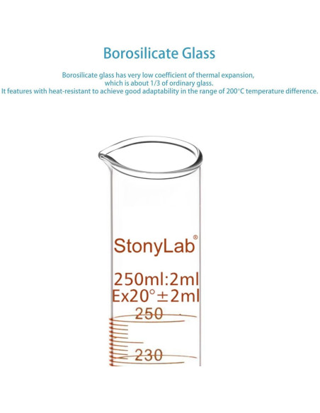 Cilindro Graduado StonyLab 250 ml Vidrio Borosilicato Pared Gruesa