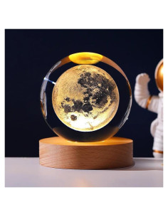 Esfera de Cristal K9 3D Luna con Base de Madera LED