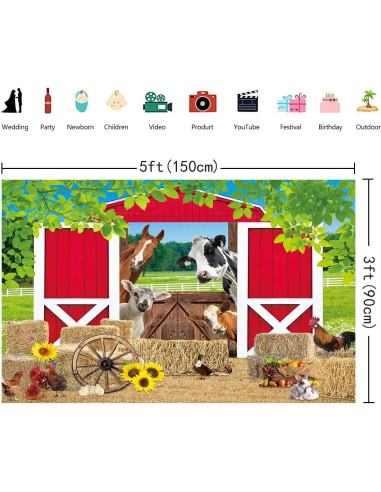 Fondo de Fiesta de Granja Rojo 150x90cm BAIFNEZ