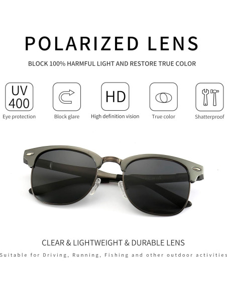 Gafas de sol polarizadas SUNGAIT retro unisex con marco de metal