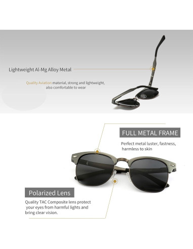 Gafas de sol polarizadas SUNGAIT retro unisex con marco de metal