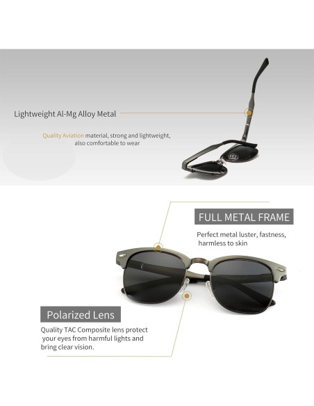 Gafas de sol polarizadas SUNGAIT retro unisex con marco de metal