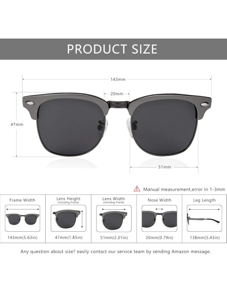 Gafas de sol polarizadas SUNGAIT retro unisex con marco de metal