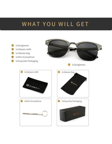 Gafas de sol polarizadas SUNGAIT retro unisex con marco de metal