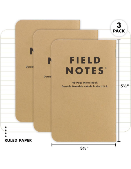 Cuadernos Field Notes para zurdos - 3 Pack Papel Rayado 8.9x14cm Cuadernos Field Notes para zurdos - 3 Pack Papel Rayado 8.9x14cm
