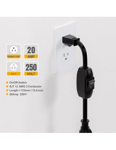 Cable de Extensión 12AWG PluGrand 32CM con Interruptor On/Off