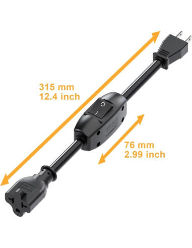 Cable de Extensión 12AWG PluGrand 32CM con Interruptor On/Off