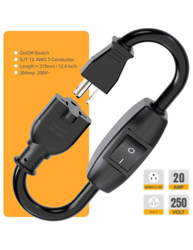 Cable de Extensión 12AWG PluGrand 32CM con Interruptor On/Off