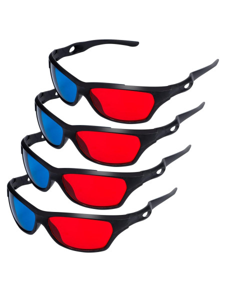 Paquete de 4 Gafas 3D Rojas Azules Craftshou para Películas