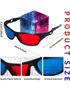 Paquete de 4 Gafas 3D Rojas Azules Craftshou para Películas 2