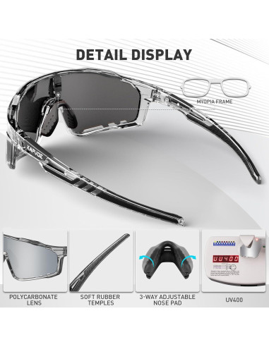 Gafas de Ciclismo KAPVOE Polarizadas TR90 3 Lentes UV400