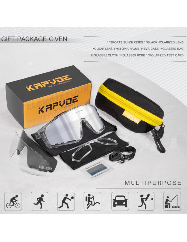 Gafas de Ciclismo KAPVOE Polarizadas TR90 3 Lentes UV400