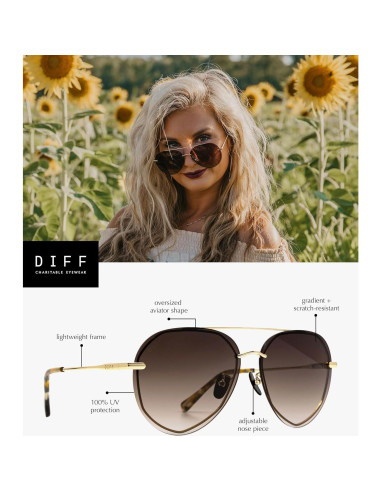 Gafas de sol aviador DIFF Lenox UV400 doradas para mujer