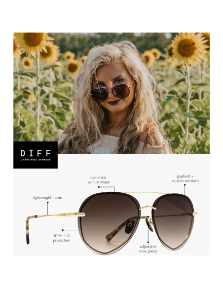 Gafas de sol aviador DIFF Lenox UV400 doradas para mujer
