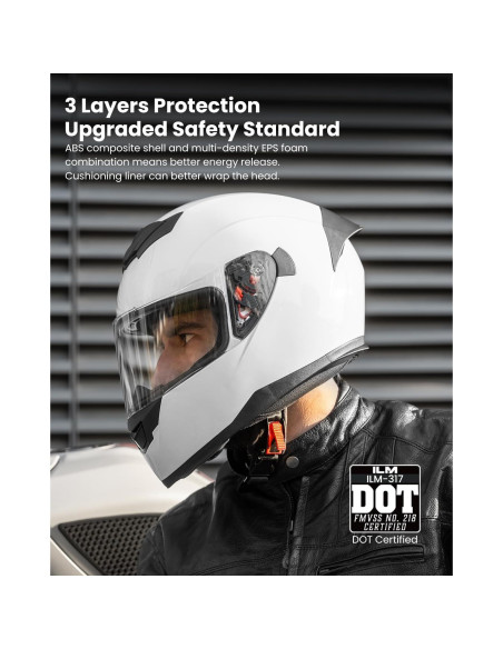 Casco de Motocicleta ILM 317 Blanco Mediano Certificado DOT