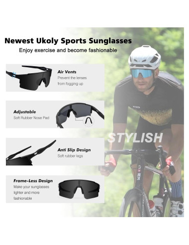 Gafas de Ciclismo Ukoly con 3 Lentes Intercambiables