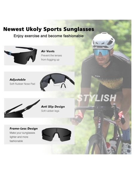 Gafas de Ciclismo Ukoly con 3 Lentes Intercambiables