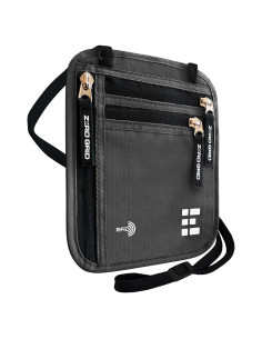 Billetera de Cuello Zero Grid Grande Gris Oscuro con Bloqueo RFID