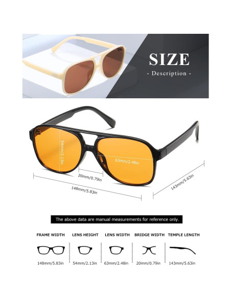 Gafas de sol aviador TIANYESY retro unisex 54x63mm