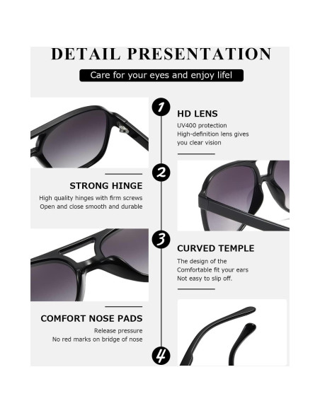 Gafas de sol aviador TIANYESY retro unisex con protección UV