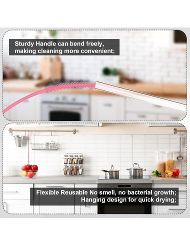 4 Cepillos de Silicona para Pajitas PEUTIER 6mm y 8mm Rosa