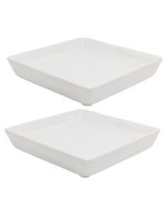 Plato Cuadrado para Plantas 15 cm Cerámica Blanca Saupotcer - 2 Piezas