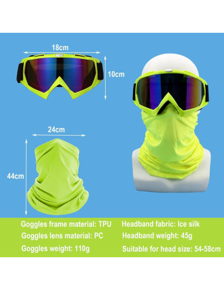 Gafas de Motocicleta LJDJ con Balaclava UV Verde