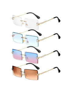 4 Pares Gafas de Sol Rectangulares Sin Montura Vintage