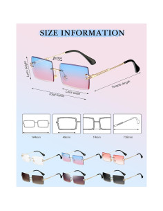 4 Pares Gafas de Sol Rectangulares Sin Montura Vintage 2