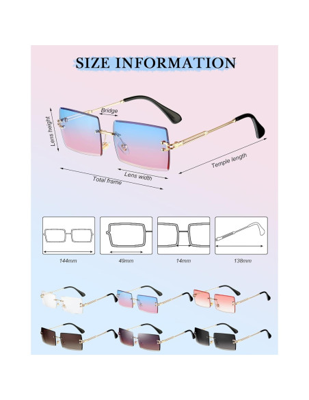 4 Pares Gafas de Sol Rectangulares Sin Montura Vintage