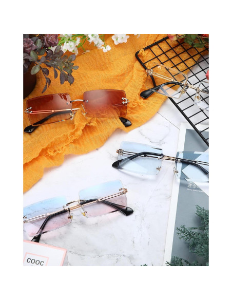 4 Pares Gafas de Sol Rectangulares Sin Montura Vintage