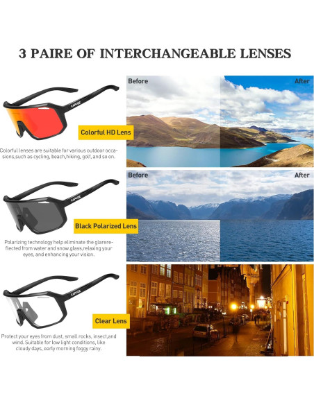 Gafas de Ciclismo KAPVOE K62 Polarizadas UV400 para Deportes