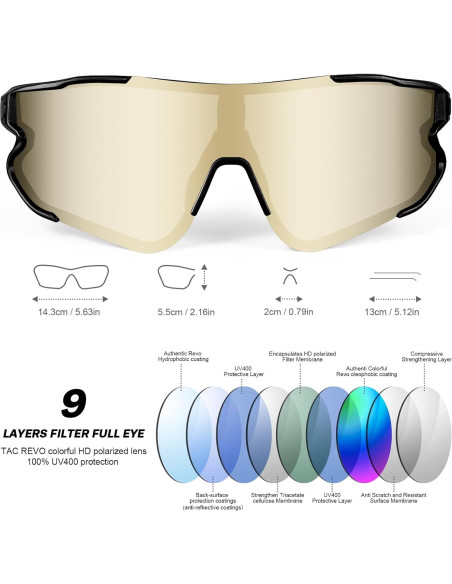 Gafas de Ciclismo Odoland UV400 Polarizadas Intercambiables