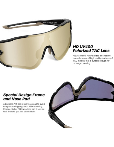 Gafas de Ciclismo Odoland UV400 Polarizadas Intercambiables