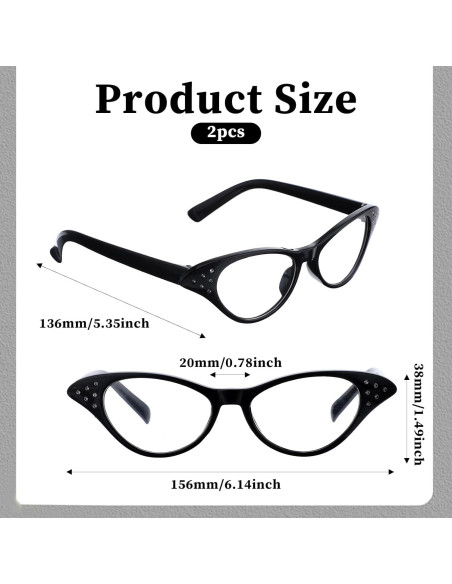 Gafas de Ojo de Gato Retro 4 Pcs con Rhinestones JJUNW