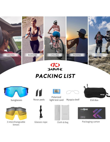 Gafas de Ciclismo KAPVOE TR90 4 Lentes Intercambiables