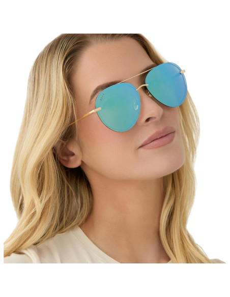 Gafas de sol aviador DIFF Lenox doradas UV400 para mujer